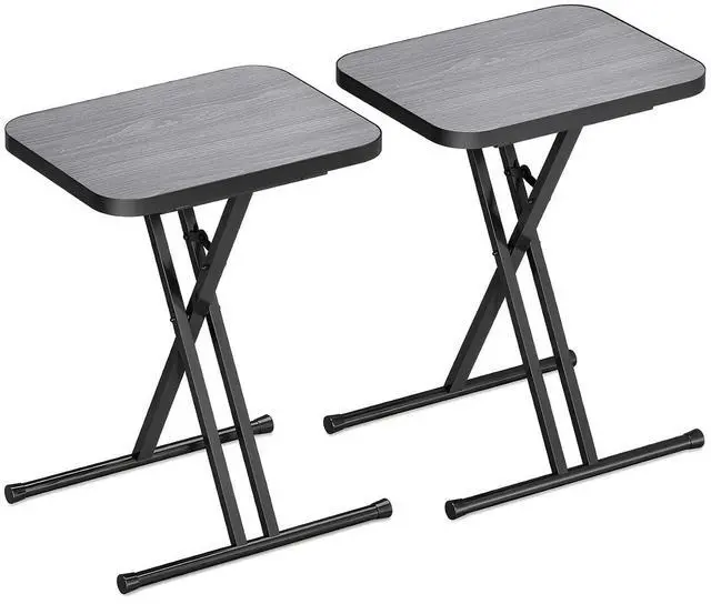 Main image of Kitstorack Folding TV Tray Tables Set of 2, No Assembly, Rounded Metal Rims | Dark Gray, folds flat, couch side table for eating, TV dinners, laptop work, snacks, drinks, living room, small spaces