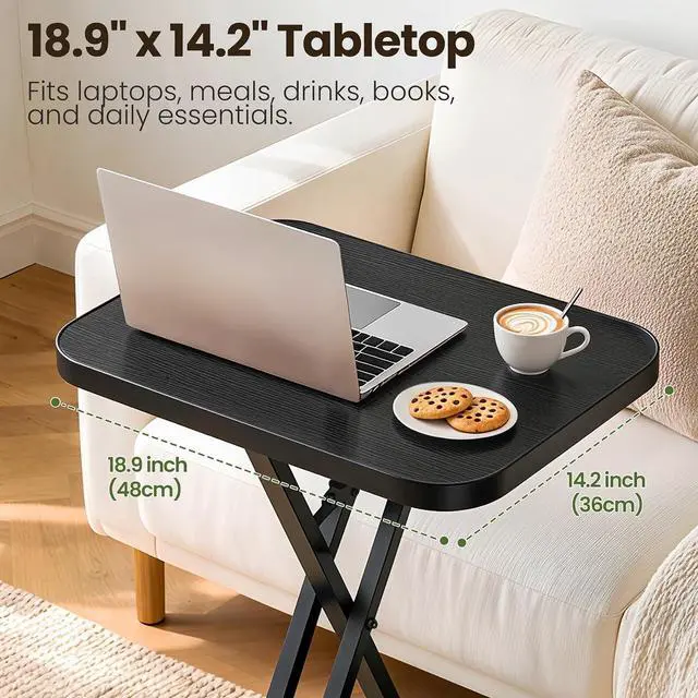 Alt view image 7 of 7 - Kitstorack Folding TV Tray Tables Set of 2, No Assembly, Rounded Metal Rims | Black, folds flat, couch side table for eating, TV dinners, laptop work, snacks, drinks, living room, small spaces