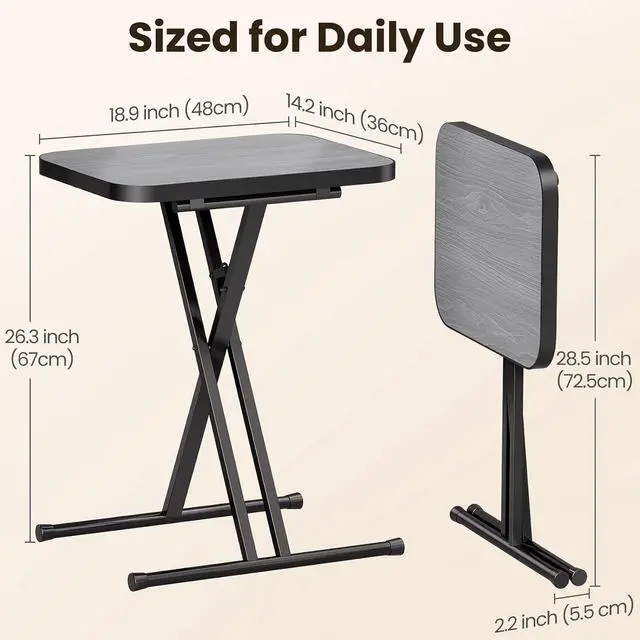 Alt view image 2 of 7 - Kitstorack Folding TV Tray Tables Set of 2, No Assembly, Rounded Metal Rims | Dark Gray, folds flat, couch side table for eating, TV dinners, laptop work, snacks, drinks, living room, small spaces