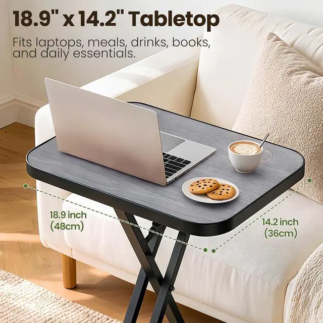 Alt view image 7 of 7 - Kitstorack Folding TV Tray Tables Set of 2, No Assembly, Rounded Metal Rims | Dark Gray, folds flat, couch side table for eating, TV dinners, laptop work, snacks, drinks, living room, small spaces