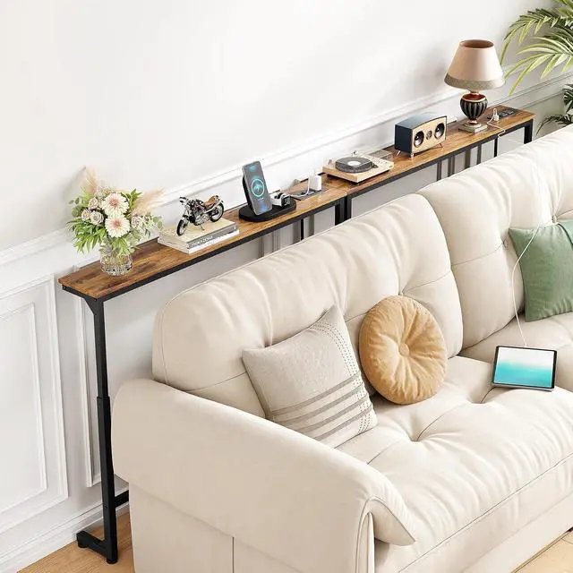 Alt view image 2 of 7 - Kitstorack Adjustable Heigh Tv Tray Table and Narrow Console Table Behind Sofa Couch