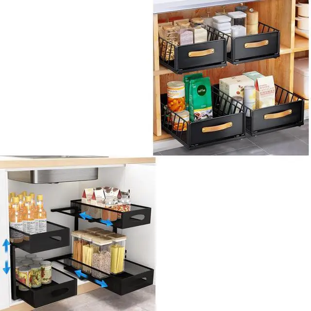 Main image of 1PC Pull out Cabinet Organizer Fixed with Adhesive Nano Film+1PC Under Sink Organizer Bundle
