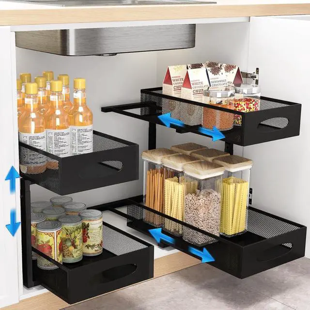 Alt view image 5 of 7 - 1PC Pull out Cabinet Organizer Fixed with Adhesive Nano Film+1PC Under Sink Organizer Bundle