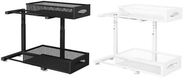Main image of Kitstorack 2 Pack 2 Tier Pull out Cabinet Organizer Baskets with MeshBlack+White