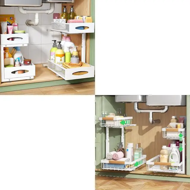 Main image of Kitstorack 4 Pack 2 Tier Pull out Under Sink Organizer White