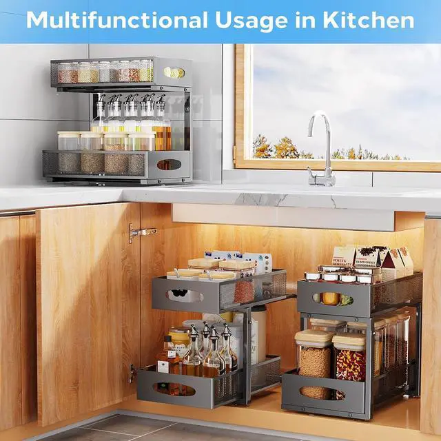 Alt view image 6 of 7 - 1PC Pull out Cabinet Organizer Fixed with Adhesive Nano Film+1PC Under Sink Organizer Bundle
