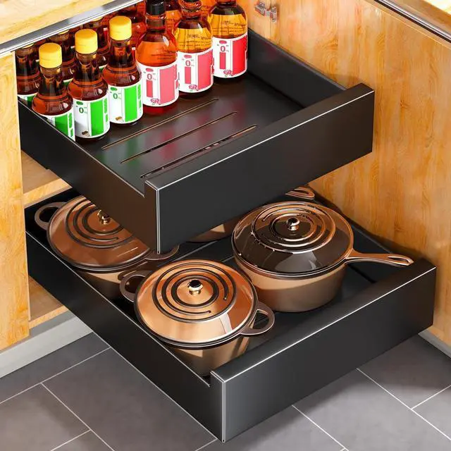 Alt view image 2 of 7 - Kitstorack 1PC Pull out Cabinet Organizer+1PC Pull out Cabinet Organizer Fixed with Adhesive Nano Film Bundle