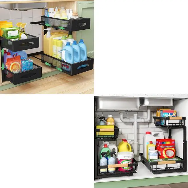 Main image of Kitstorack 2 Pack Under Sink Organizer + 2 Pack Pull Out Cabinet Organizer Baskets with Mesh