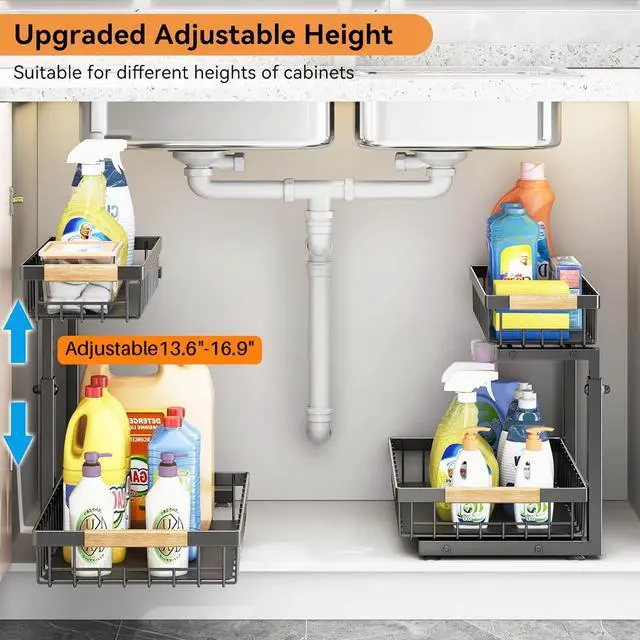 Alt view image 7 of 7 - 1PC Pull out Cabinet Organizer Fixed with Adhesive Nano Film+2Pack Under Sink Organizer Bundle