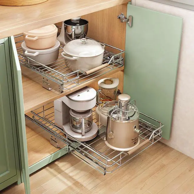 Alt view image 6 of 7 - Kitstorack 1PC Pull out Cabinet Organizer Fixed with Adhesive Nano Film+1PC Pull out Cabinet Organizer Bundle