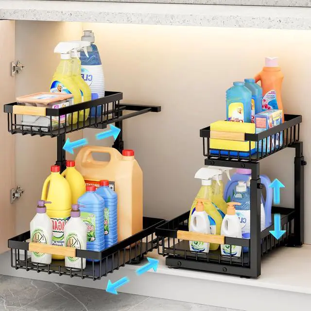 Alt view image 5 of 7 - 1PC Pull out Cabinet Organizer Fixed with Adhesive Nano Film+2Pack Under Sink Organizer Bundle
