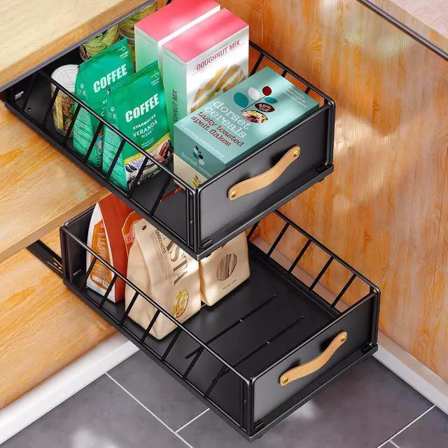 Alt view image 5 of 7 - Kitstorack 1PC Pull out Cabinet Organizer Fixed with Adhesive Nano Film+1PC Pull out Cabinet Organizer Bundle