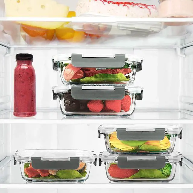 Alt view image 6 of 7 - M MCIRCO 10 Pack,22 oz Glass Food Storage Containers with lids, Gray | Glass Meal Prep Containers,Airtight Lunch Containers with Lids, Microwave, Oven, Freezer and Dishwasher Friendly, BPA Free