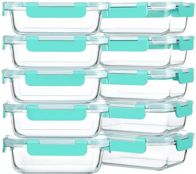 Main image of M MCIRCO 10 Pack,22 oz Glass Food Storage Containers with lids, Green | Glass Meal Prep Containers,Airtight Lunch Containers with Lids, Microwave, Oven, Freezer and Dishwasher Friendly, BPA Free