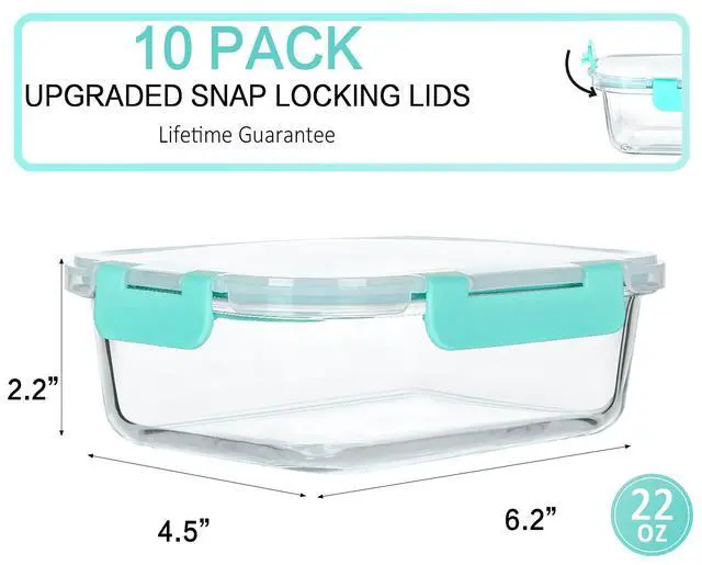Alt view image 2 of 6 - M MCIRCO 10 Pack,22 oz Glass Food Storage Containers with lids, Green | Glass Meal Prep Containers,Airtight Lunch Containers with Lids, Microwave, Oven, Freezer and Dishwasher Friendly, BPA Free