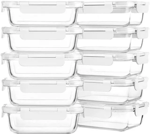 Main image of M MCIRCO 10 Pack,22 oz Glass Food Storage Containers with lids, White | Glass Meal Prep Containers,Airtight Lunch Containers with Lids, Microwave, Oven, Freezer and Dishwasher Friendly, BPA Free