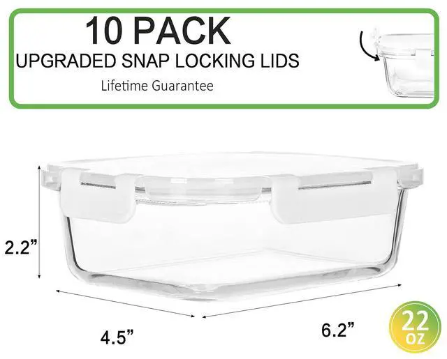Alt view image 2 of 5 - M MCIRCO 10 Pack,22 oz Glass Food Storage Containers with lids, White | Glass Meal Prep Containers,Airtight Lunch Containers with Lids, Microwave, Oven, Freezer and Dishwasher Friendly, BPA Free