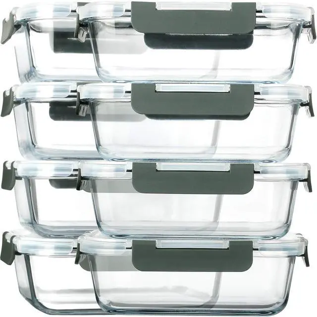 Main image of M MCIRCO 8 Pack,30 oz Glass Food Storage Containers with Lids, Gray | Glass Meal Prep Containers,Airtight Lunch Containers with Lids, Microwave, Oven, Freezer and Dishwasher Friendly, BPA Free