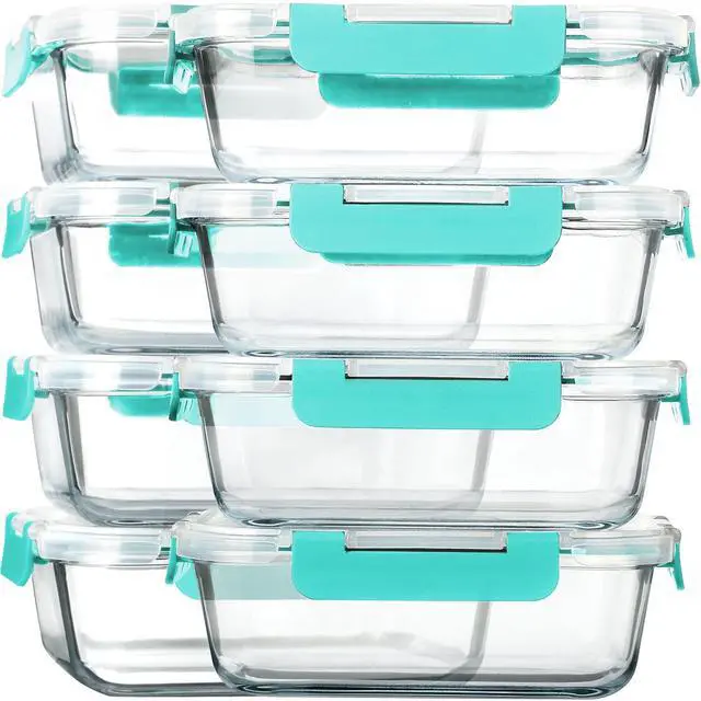 Main image of M MCIRCO 8 Pack,30 oz Glass Food Storage Containers with Lids, Green | Glass Meal Prep Containers,Airtight Lunch Containers with Lids, Microwave, Oven, Freezer and Dishwasher Friendly, BPA Free
