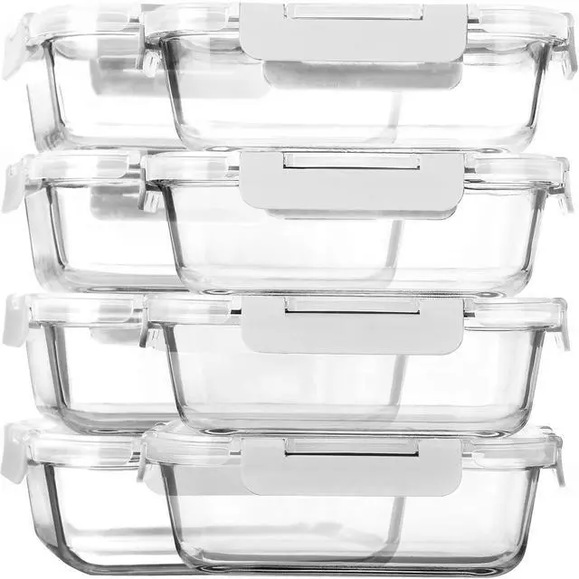 Main image of M MCIRCO 8 Pack,30 oz Glass Food Storage Containers with Lids, White | Glass Meal Prep Containers,Airtight Lunch Containers with Lids, Microwave, Oven, Freezer and Dishwasher Friendly, BPA Free