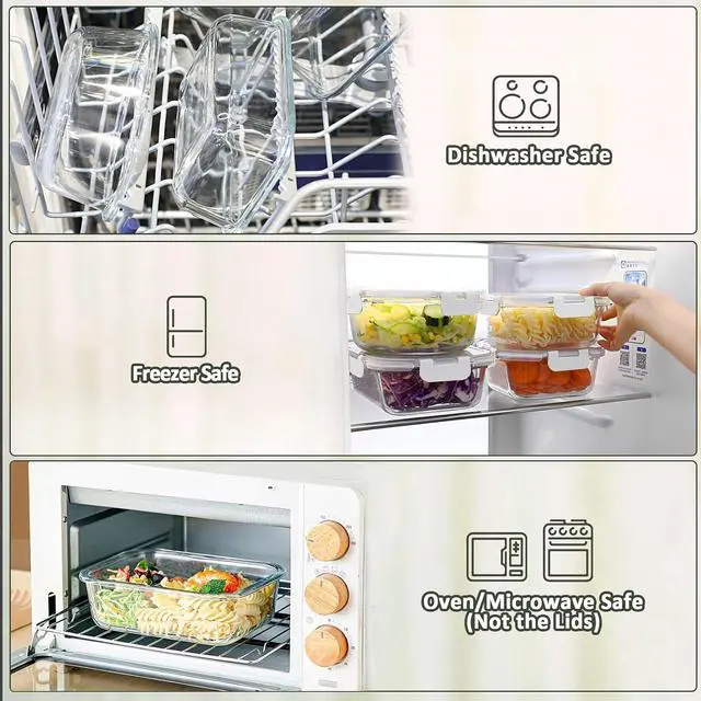Alt view image 5 of 7 - M MCIRCO 8 Pack,30 oz Glass Food Storage Containers with Lids, White | Glass Meal Prep Containers,Airtight Lunch Containers with Lids, Microwave, Oven, Freezer and Dishwasher Friendly, BPA Free
