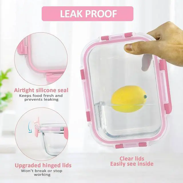 Alt view image 3 of 6 - M MCIRCO 10 Pack Glass Food Storage Containers with Lids, Pink | Glass Meal Prep Containers,Airtight Lunch Containers with Lids, Microwave, Oven, Freezer and Dishwasher Friendly, BPA Free
