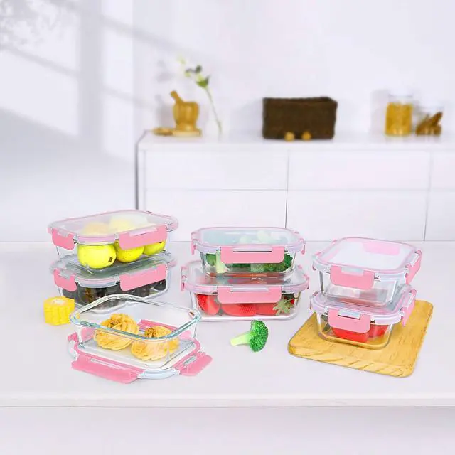 Alt view image 6 of 6 - M MCIRCO 10 Pack Glass Food Storage Containers with Lids, Pink | Glass Meal Prep Containers,Airtight Lunch Containers with Lids, Microwave, Oven, Freezer and Dishwasher Friendly, BPA Free