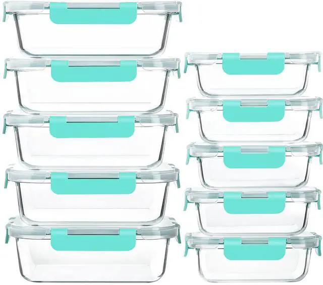 Main image of M MCIRCO 10 Pack Glass Food Storage Containers with Lids, Green | Glass Meal Prep Containers,Airtight Lunch Containers with Lids, Microwave, Oven, Freezer and Dishwasher Friendly, BPA Free