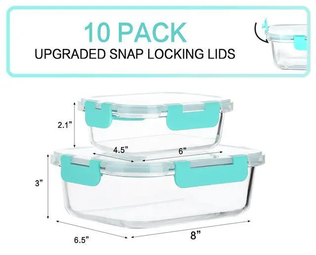 Alt view image 2 of 7 - M MCIRCO 10 Pack Glass Food Storage Containers with Lids, Green | Glass Meal Prep Containers,Airtight Lunch Containers with Lids, Microwave, Oven, Freezer and Dishwasher Friendly, BPA Free