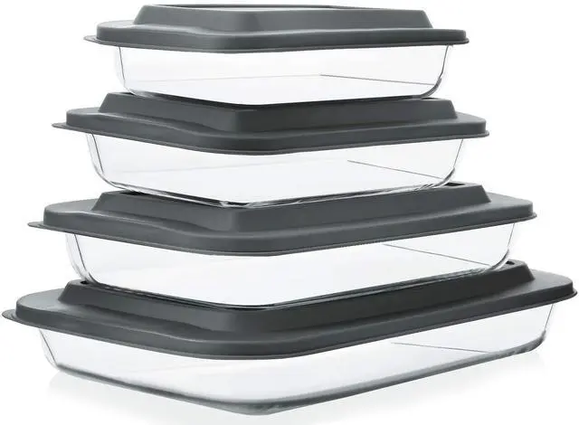 Alt view image 2 of 7 - MCIRCO 8 Pcs Glass Baking Dish Set with Lids, 9 Pcs Stainless Steel Baking Sheet Tray Cooling Rack with Silicone Baking Mat Set, For Cooking, Baking