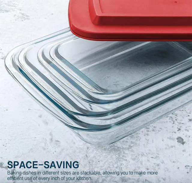 Alt view image 3 of 7 - M MCIRCO 8 Piece Deep Glass Baking Dish with Lids, BPA free, Red | Rectangular Glass Bakeware Set, Baking Pans for Lasagna, Casserole Dishes, Microwave, Oven, Freezer, Dishwasher