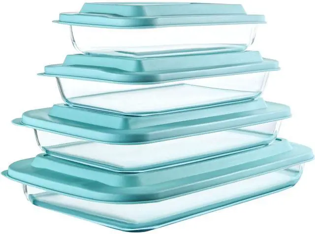 Main image of M MCIRCO 8 Piece Deep Glass Baking Dish with Lids, BPA free, Green | Rectangular Glass Bakeware Set, Baking Pans for Lasagna, Casserole Dishes, Microwave, Oven, Freezer, Dishwasher