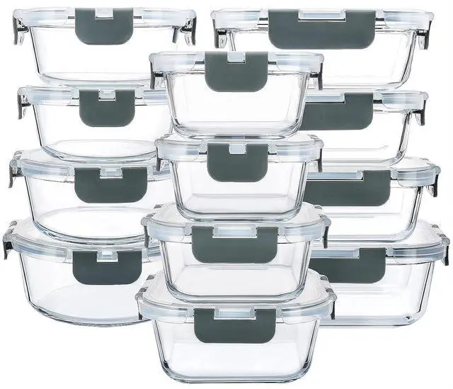 Main image of M MCIRCO 24 Piece Glass Food Storage Containers with Lids,Gray | Glass Meal Prep Containers,Airtight Lunch Containers with Lids, Microwave, Oven, Freezer and Dishwasher Friendly, BPA Free