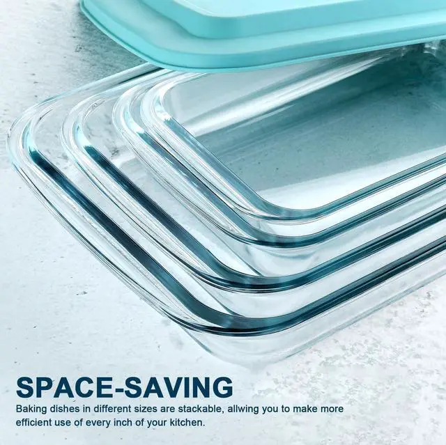 Alt view image 3 of 7 - M MCIRCO 8 Piece Deep Glass Baking Dish with Lids, BPA free, Green | Rectangular Glass Bakeware Set, Baking Pans for Lasagna, Casserole Dishes, Microwave, Oven, Freezer, Dishwasher