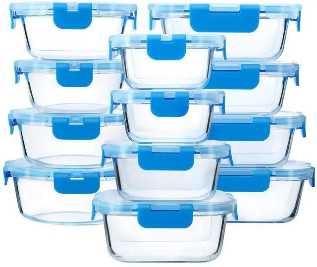 Main image of M MCIRCO 24 Piece Glass Food Storage Containers with Lids, Blue | Glass Meal Prep Containers,Airtight Lunch Containers with Lids, Microwave, Oven, Freezer and Dishwasher Friendly, BPA Free