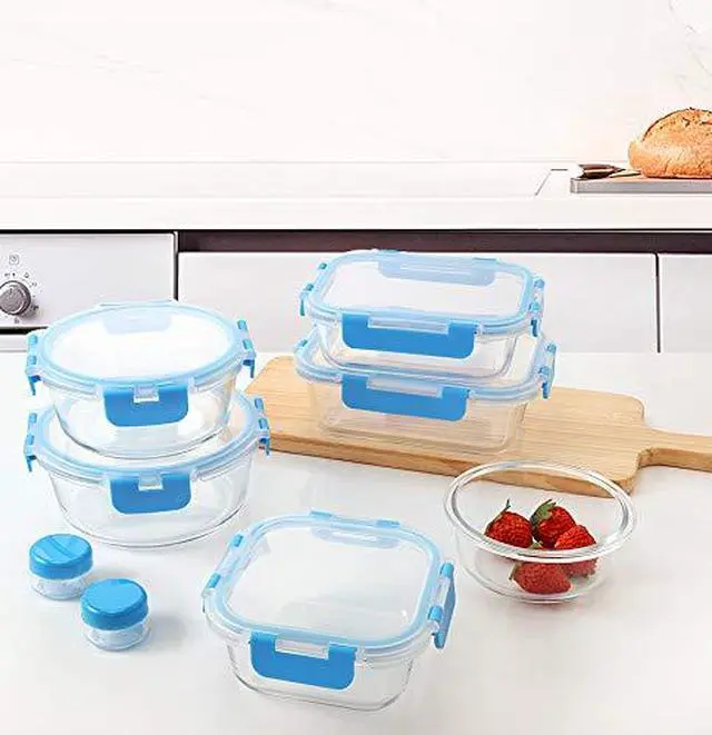 Alt view image 7 of 7 - M MCIRCO 24 Piece Glass Food Storage Containers with Lids, Blue | Glass Meal Prep Containers,Airtight Lunch Containers with Lids, Microwave, Oven, Freezer and Dishwasher Friendly, BPA Free