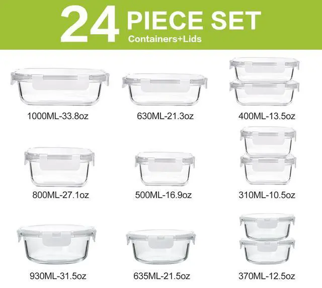 Alt view image 2 of 7 - M MCIRCO 24-Piece Glass Food Storage Containers with Upgraded Snap Locking Lids,Glass Meal Prep Containers Set - Airtight Lunch Containers, Microwave, Oven, Freezer and Dishwasher,White