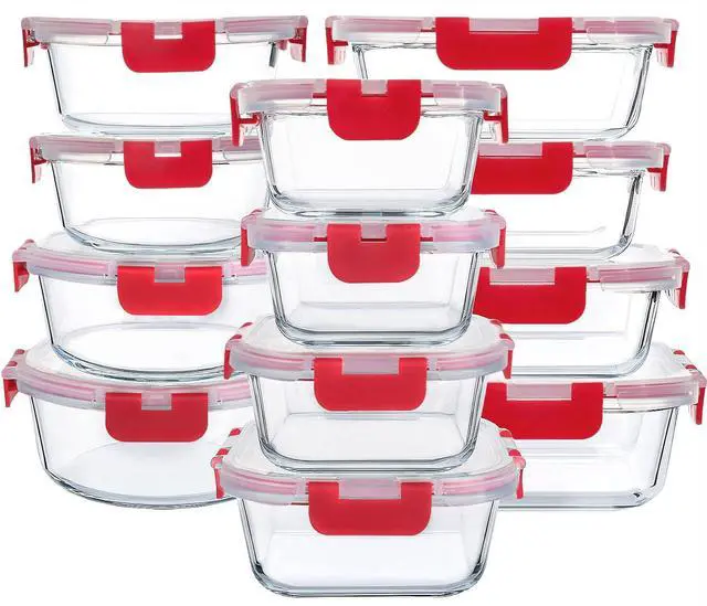 Main image of M MCIRCO 24 Piece Glass Food Storage Containers with Lids, Red | Glass Meal Prep Containers,Airtight Lunch Containers with Lids, Microwave, Oven, Freezer and Dishwasher Friendly, BPA Free
