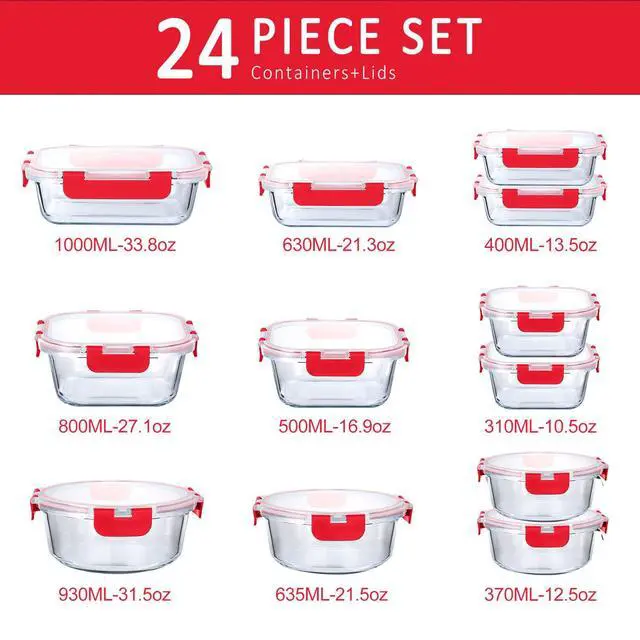 Alt view image 2 of 7 - M MCIRCO 24 Piece Glass Food Storage Containers with Lids, Red | Glass Meal Prep Containers,Airtight Lunch Containers with Lids, Microwave, Oven, Freezer and Dishwasher Friendly, BPA Free