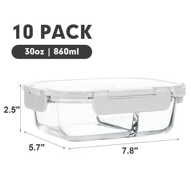 Alt view image 2 of 6 - M MCIRCO 10 Pack,30 oz, 2 Compartments Glass Meal Prep Containers with Lids | Divided Glass Food Storage Containers, Portion Control Lunch Containers, Microwave, Oven, Freezer, Dishwasher, White