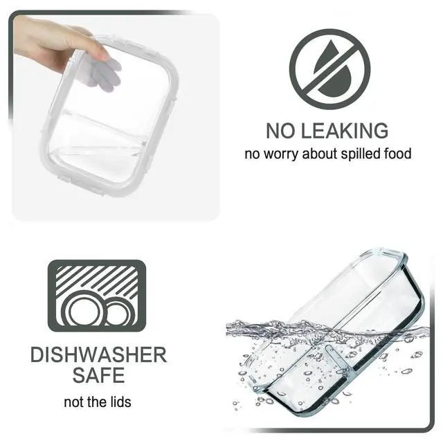 Alt view image 3 of 6 - M MCIRCO 10 Pack,30 oz, 2 Compartments Glass Meal Prep Containers with Lids | Divided Glass Food Storage Containers, Portion Control Lunch Containers, Microwave, Oven, Freezer, Dishwasher, White