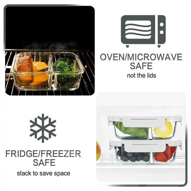 Alt view image 4 of 6 - M MCIRCO 10 Pack,30 oz, 2 Compartments Glass Meal Prep Containers with Lids | Divided Glass Food Storage Containers, Portion Control Lunch Containers, Microwave, Oven, Freezer, Dishwasher, White