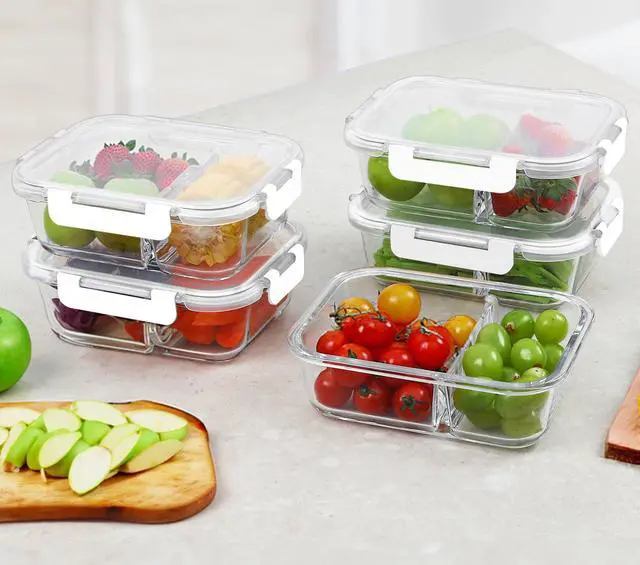 Alt view image 6 of 6 - M MCIRCO 10 Pack,30 oz, 2 Compartments Glass Meal Prep Containers with Lids | Divided Glass Food Storage Containers, Portion Control Lunch Containers, Microwave, Oven, Freezer, Dishwasher, White