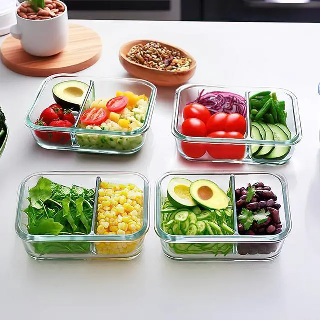 Alt view image 5 of 6 - M MCIRCO 10 Pack,30 oz, 2 Compartments Glass Meal Prep Containers with Lids | Divided Glass Food Storage Containers, Portion Control Lunch Containers, Microwave, Oven, Freezer, Dishwasher, White