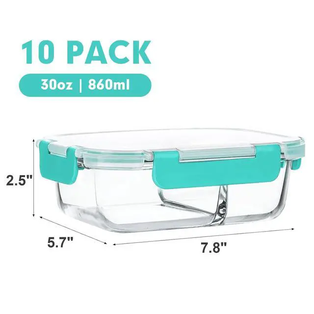 Alt view image 2 of 6 - M MCIRCO 10 Pack,30 oz, 2 Compartments Glass Meal Prep Containers with Lids | Divided Glass Food Storage Containers, Portion Control Lunch Containers, Microwave, Oven, Freezer, Dishwasher, Green