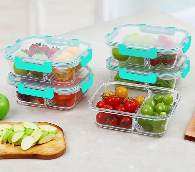 Alt view image 6 of 6 - M MCIRCO 10 Pack,30 oz, 2 Compartments Glass Meal Prep Containers with Lids | Divided Glass Food Storage Containers, Portion Control Lunch Containers, Microwave, Oven, Freezer, Dishwasher, Green