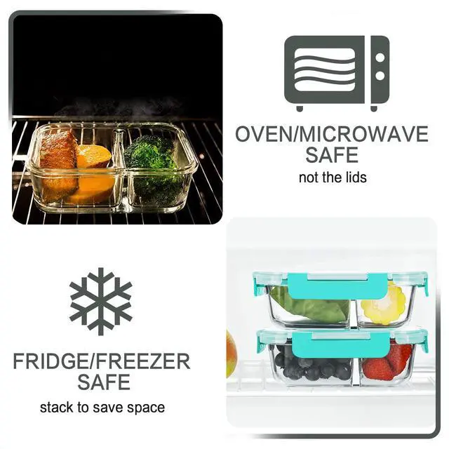 Alt view image 4 of 6 - M MCIRCO 10 Pack,30 oz, 2 Compartments Glass Meal Prep Containers with Lids | Divided Glass Food Storage Containers, Portion Control Lunch Containers, Microwave, Oven, Freezer, Dishwasher, Green