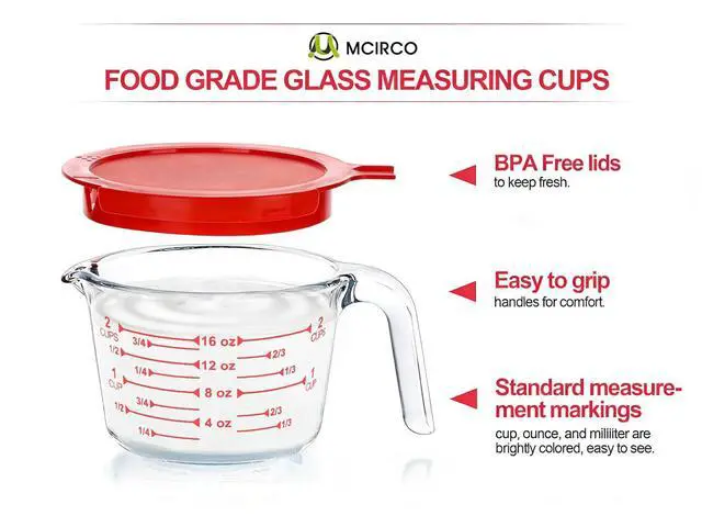 Alt view image 3 of 7 - M MCIRCO 6 Pcs Glass Measuring Cups with Lids Set, 1-Cup, 2-Cup, 4-Cup Measuring Jugs with Handle, Nesting Liquid Measuring Cups for Kitchen (Pack of 2)