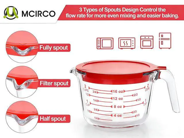 Alt view image 5 of 7 - M MCIRCO 6 Pcs Glass Measuring Cups with Lids Set, 1-Cup, 2-Cup, 4-Cup Measuring Jugs with Handle, Nesting Liquid Measuring Cups for Kitchen (Pack of 2)