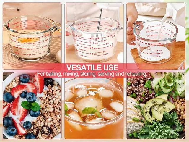 Alt view image 7 of 7 - M MCIRCO 6 Pcs Glass Measuring Cups with Lids Set, 1-Cup, 2-Cup, 4-Cup Measuring Jugs with Handle, Nesting Liquid Measuring Cups for Kitchen (Pack of 2)